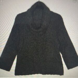 BOXY Eileen Fisher Cowl Chunky Wool Knit 3/4 Sleeve Sweater FOREST US M EUC